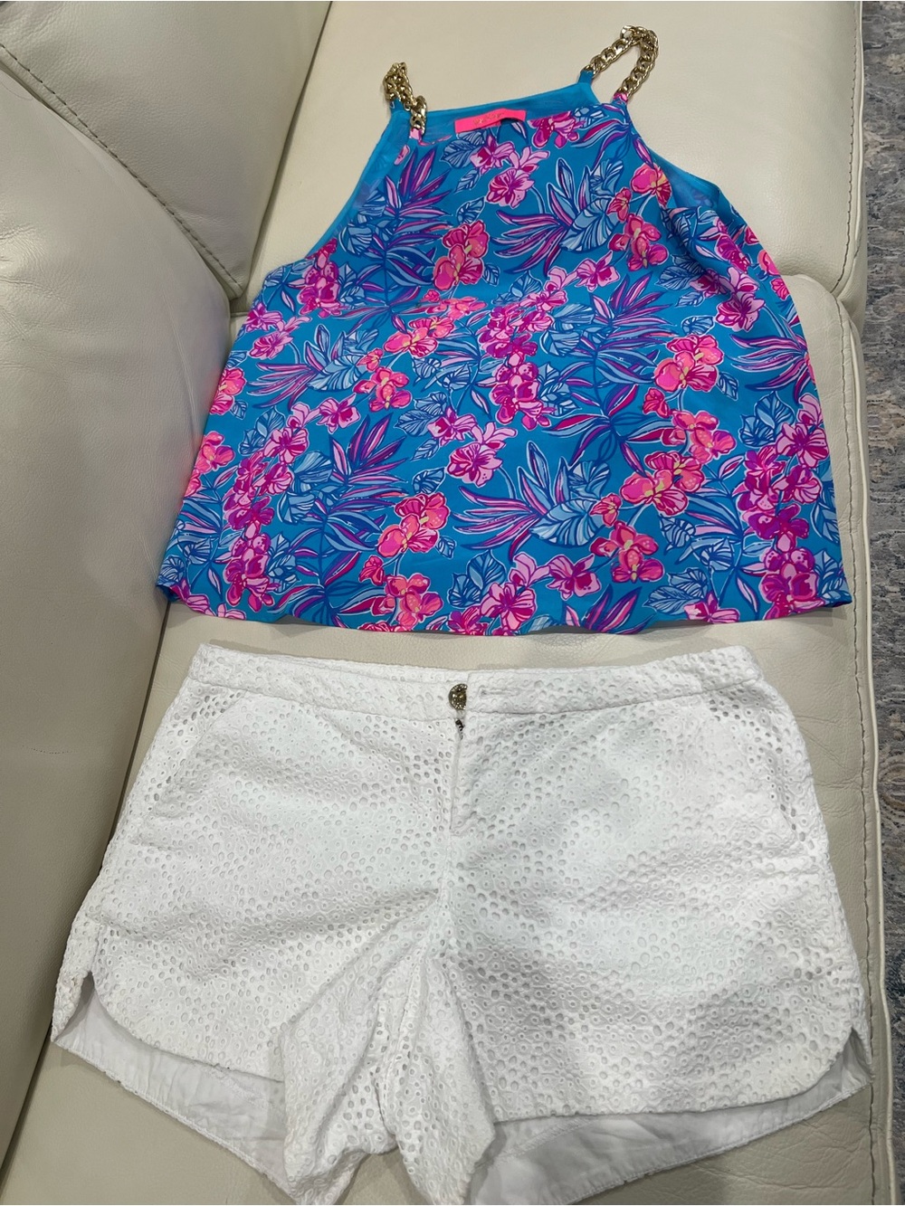 Lilly Pulitzer White Eyelet High-Waist Shorts
